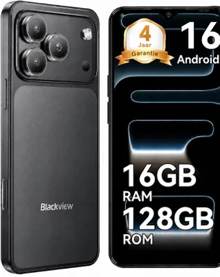 Productafbeelding van Blackview WAVE 7C smartphone, zonder abonnement, 6,56 inch, Android 16, 16GB + 128GB/2TB (TF-kaart), gezichtsherkenning, 5000mAh batterij, 32MP camera, dual-SIM, WiFi 5, IP54 (stof- en spatwaterdicht)