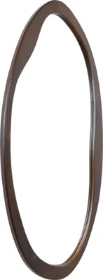 A single, oval-shaped mirror with a wooden frame, presented against a white background.