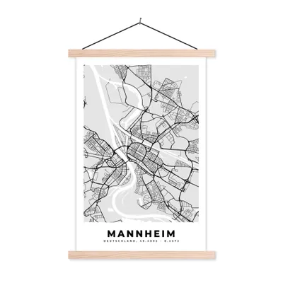 Produktbild von MuchoWow® Textilposter Stadtplan - Manheim - Karte - Deutschland - Karte 40x60 cm mit holzfarbenen Rahmen - Poster