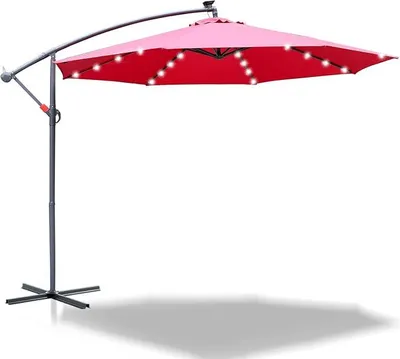 Produktbild von Ampelschirm mit/ohne LED Solar Sonnenschirm ? 300/350 cm mit Kurbel| Ampelschirm mit Ständer | Gartenschirm Sonnenschutz UV-Schutz | Kurbelschirm Marktschirm wasserdicht
