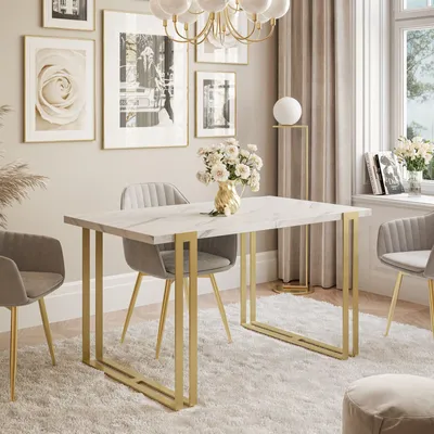 Produktbild von Der ausziehbare Tisch ACTON GOLD mit goldenen Beinen Marmour bianco 140x80 cm