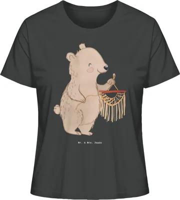 Produktbild von Mr. & Mrs. Panda Oberteil Damen Bär Makramee Größe S - Anthrazit - Geschenk, Basteln, Baumwoll T-Shirt, mit, Rundhals, Basic Shirt