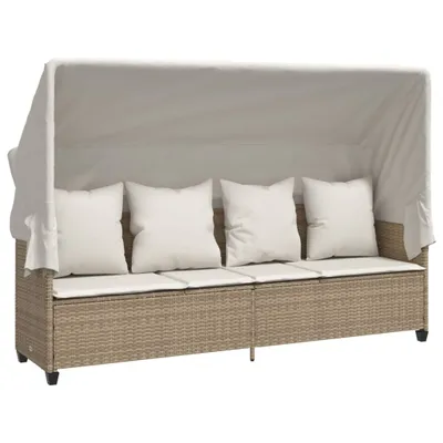 Produktbild von Sonnenliege mit Dach und Kissen Beige Poly Rattan