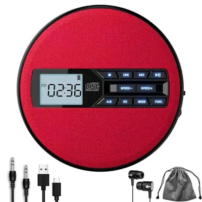 Image de ZELURXX : Lecteur CD portable avec Bluetooth, compatible MP3/WMA, lecteur de CD-R/RW, batterie de 1500 mAh, haut-parleurs stéréo, entrée AUX et fonction de répétition A-B, couleur blanche