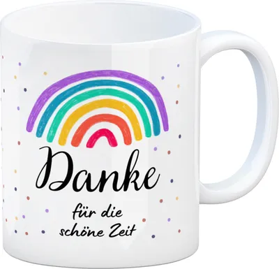 Produktbild von Regenbogen Kaffeebecher mit Spruch Danke für die schöne Zeit