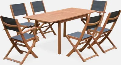 Produktbild von sweeek - Ausziehbarer Gartentisch aus Holz , 6 Stühle - Holzfarben