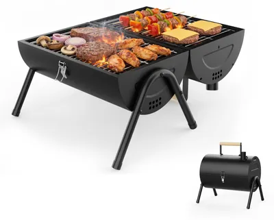 Immagine prodotto di Barbecue portatile a carbone, piccolo barbecue da campeggio con piastra griglia 2-in-1