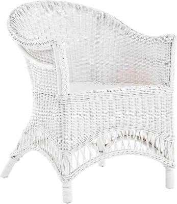 Produktbild von KRINES HOME  Rattansessel Landhaus Flechtsessel aus Natur-Rattan Rattan Sessel Korbsessel Wintergarten (Weiß)