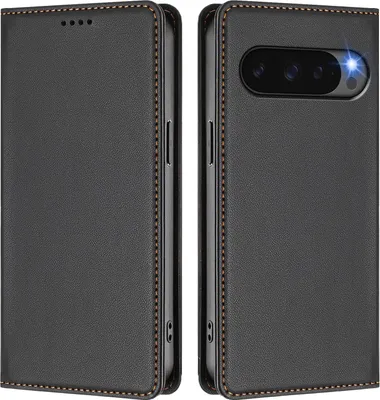 Obrázek produktu pro Kožené pouzdro pro Google Pixel 9 Pro XL/Pixel 10 Pro XL, magnetické flipové pouzdro zPolyuretankůže se stojánkem Černá