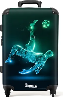 Obrázek produktu pro NoBoringSuitcases.com Dětský kufr Medium 67x43x25 cm, 72L, Cool Prints pro chlapce: Modrá, zelená - fotbalista, cestovní kufr na 4 kolečkách