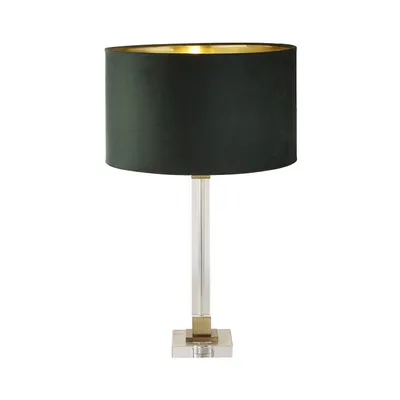 Zdjęcie produktu dla Lampa stołowa Scarborough - kryształ, satynowy nikiel, zielony aksamit