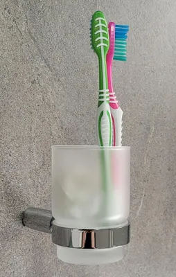 Produktbild von Mindora Zahnputzbecher mit Wandhalter Milchglas verchromt Bad Wandmontage