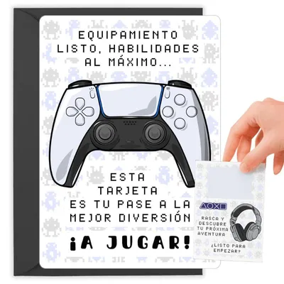 Imagen del producto de Tarjeta de regalo para gamers, personalizable, con área para rascar, 1 unidad, ideal para jóvenes
