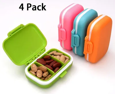 Produktbild von 4 Farben Pillenbox 3 Fächer Pillendose Klein Tablettenbox Tablettendose/Medikamentenbox für Reise & täglichen Gebrauch