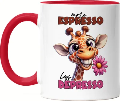 Produktbild von More espresso less depresso Tasse Rot lustiger Spruch Kaffee Espresso Giraffe