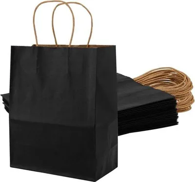 Produktbild von Famanu Papiertragetaschen Schwarz - 30 Stück, 21 x 11 x 27 cm