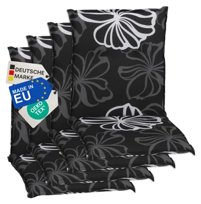 Produktbild von NYVI Gartenstuhl Auflagen Niedriglehner 4er Set Barcelona - UV-Beständig, Atmungsaktiv, Strapazierfähig - Niedriglehnerauflagen Outdoor - Sitzauflagen für Gartenstühle 100x50cm Black Flower