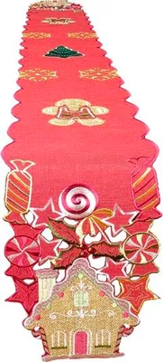 Image de Nappe, anti-taches, nappe de Noël, Winterdorf 20 x 160 cm, rouge, pain d'épices