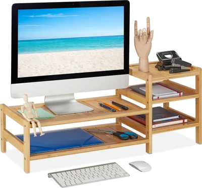 Produktbild von relaxdays Bambus Monitorständer mit 5 Ablagen