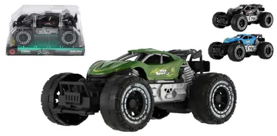 Produktbild von OFF-ROAD-Auto aus Kunststoff, 10 x 16 cm, mit Schwungrad, 3 Farben, im Blister