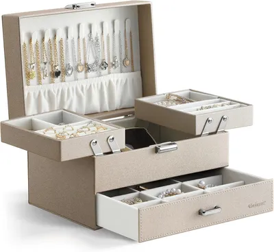 Produktbild von Schmuckkästchen mit 1 Schubladen, 3 Ebenen Kunstleder Schmuckschatulle