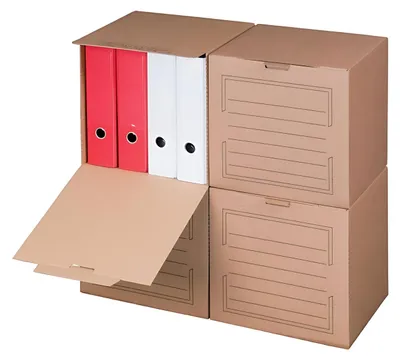 Produktbild von 5 Archivboxen mit Frontdeckel, Wellpappe, braun, Innenmaß 297x334x330 mm