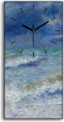 Produktbild von Wohnzimmer-Bild Leinwand Uhr 30x60 Gemälde Meer Wellen Himmel Wolken Kunst - schwarze Hände