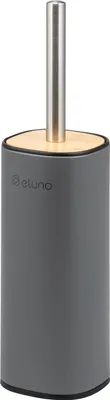 Produktbild von eluno WC-Garnitur FRAMURA, WC-Bürste inkl.  freistehende WC-Bürste inkl. 2x schwarzen Bürstenköpfen, aus grauem Metall mit Bambusdeckel