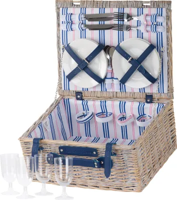 Produktbild von CampFeuer Picknickkorb 4 Personen mit Geschirr-Set, 21-teilig, Weidenkorb mit Kunstlederriemen