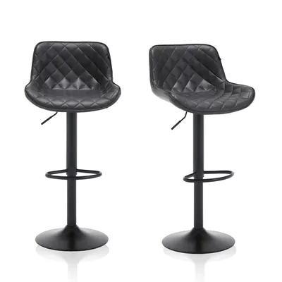Immagine prodotto di Meisterhome® Sgabello da bar set di 2 - regolabile in altezza con schienale sgabello da bar, sgabello girevole, sgabello da cucina con poggiapiedi, acciaio inox Similcuoio, sedile imbottito, per sgabelli da banco, cucine, hotel, sgabelli da bar, colore: grigio scuro
