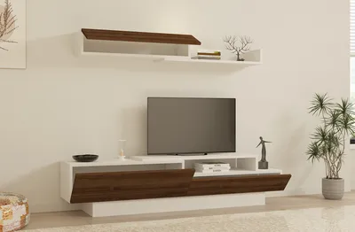 Image de Skye Decor, Elda - White, Walnut, Meubles TV, blanc, 160 x 35 x 31,8 cm