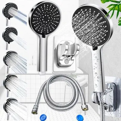 Produktbild von Wassersparende Duschkop-Set mit 5 Strahlarten, Handdusche mit 1,5 m Schlauch, Duschkopfilter, Badhanddusche, für Küche und Badezimmer.