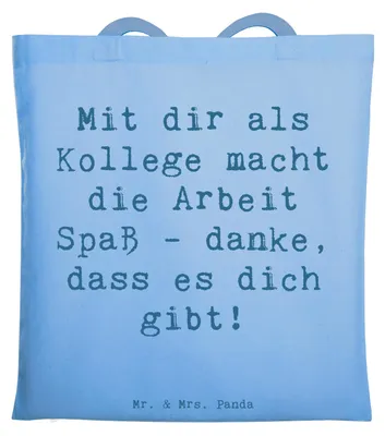 Produktbild von Mr. & Mrs. Panda Uni Tasche Spruch Kollege Freude - Sky Blue - Geschenk, Laptoptasche, Tote Bag, Wertschätzung, Arbeitswelt, für, Arbeit, Shopping, Dankbarkeit, danke