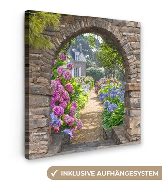 Produktbild von MuchoWow® - Leinwandbilder - Blumen - Guck-guck - Hortensie - Sommer, Wandbild, Wanddeko Bilder Wohnzimmer, 20x20 cm