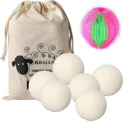 Produktbild von PolkaHome® 6 Stück Schafwoll Trocknerbälle, 4 cm, 100% natürliche Wolle, Waschmittelersatz für weiche Wäsche