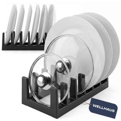 Produktbild von WELLHAUS Deckelhalter Tellerhalter schwarz Organizer für Küche 6 Plätze