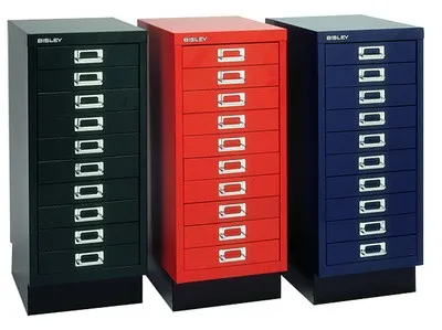 Produktbild von Büro-Schubladenschrank, BxTxH 279x380x670 mm, 10 Schubladen 51 mm, DIN A4, Sockel 80 mm hoch, schwarz