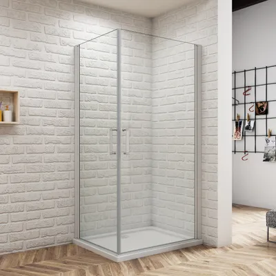 Produktbild von 100x100x185cm ESG Nano Glas Drehtür Eckeinstieg Pendeltür Duschkabine (eloxierten mit mit Elektrophorese)
