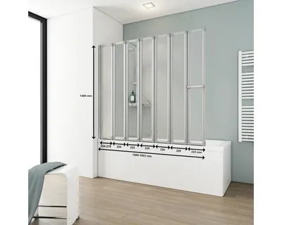Obrázek produktu pro Vanová shrnovací zástěna Schulte 7dílná dekor Softline, světlá přírodní hliník včetně držáku na ručníky