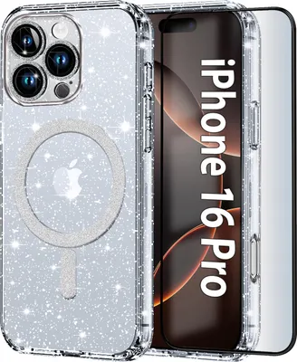 Imagen del producto de Funda para Apple iPhone 16 Pro, diseño BROKATOWE, compatible con MagSafe, transparente y con protector de pantalla de vidrio