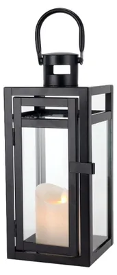 Laterne 30 cm, Metall, Kerzenhalter, Glasscheiben, schwarz