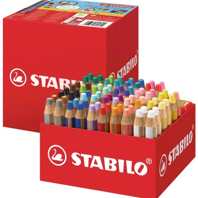 Produktbild von STABILO Buntstift, Wasserfarbe & Wachsmalkreide -  woody 3 in 1 - 76er Box mit 4 Spitze…