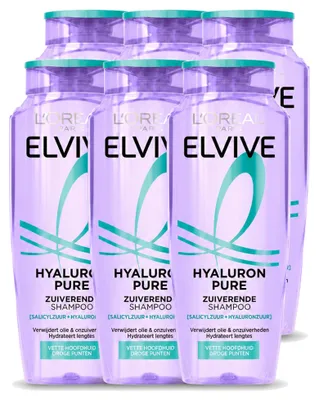 Immagine prodotto di 6 flaconi di shampoo L'Oréal Paris Elvive Hyaluron Pure, 250 ml ciascuno, confezione