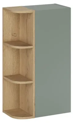 Immagine prodotto di Mobile da Bagno OSTER 45cm – mobile sospeso verde salvia 1 porta e 3 nicchie visibili arrotondate effetto rovere chiaro