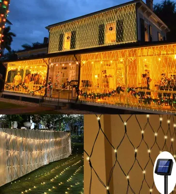 Solar-Netzlicht 200 LED, 3x2 m, 8 Modi, warmweiß, wetterfest