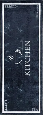 Zdjęcie produktu dla Dywan Kuchenny Mazovia - Czarny Dywan do Kuchni z Napisem - Antypoślizgowy, Pranie w Pralce - 80x300 cm