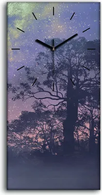 Produktbild von Wohnzimmer-Bild Leinwand Uhr Kunstdruck 30x60 Mann Milchstraße Sterne Wald Nacht - schwarze Hände