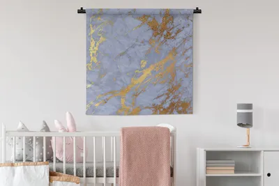 Produktbild von MuchoWow® Wandteppich Wandbehang Marmor - Blau - Gold 90x90 cm Tapisserie Dekoration Wandtuch - Wandaufhänger