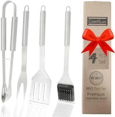 Produktbild von Famanu Grillwerkzeugset Edelstahl - BBQ-Zubehör mit Zange, Spatel und Bürste