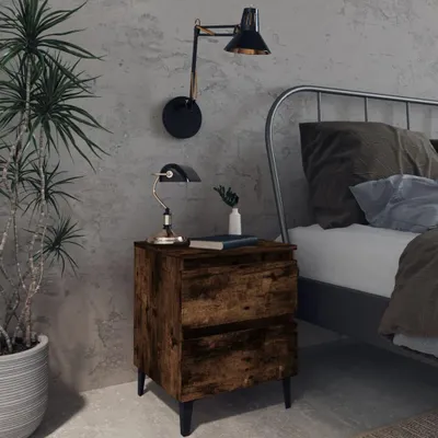 Obrázok produktu pre vidaXL Nočné stolíky s kovovými nohami 2 ks. Údený dub 40x35x50 cm